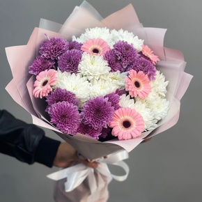 Букет "Настроение" из хризантем и гербер в Домодедово