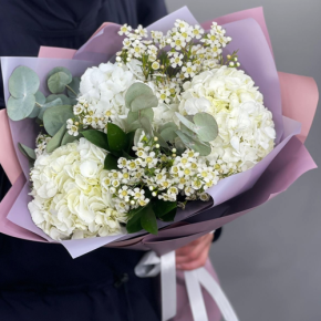 Букет "Суприм" из гортензий и хамелациума в Домодедово