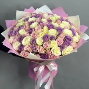 Букет из 101 розы пастельный микс (40 см) в Домодедово