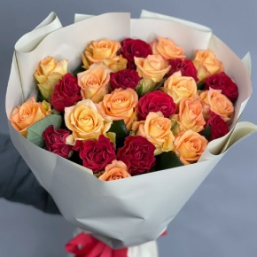 Букет "Прайм" из 25 роз Оранж и Эль Торо (50 см) в Домодедово