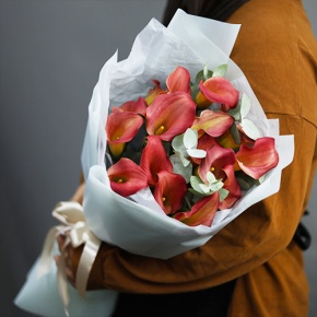 Букет из 17 нежных калл с эвкалиптом в Домодедово