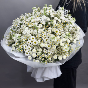 Букет "Эдем" из хризантем, маттиол и ромашек в Домодедово