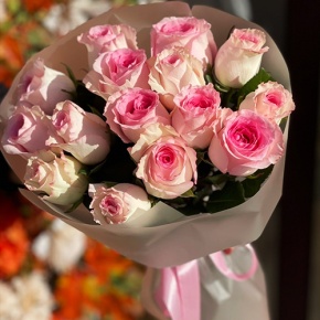 Букет из 15 розовых роз Кения (40 см) в Домодедово