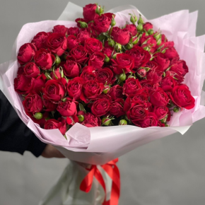 Букет из 17 красных кустовых пионовидных роз (50 см) в Домодедово