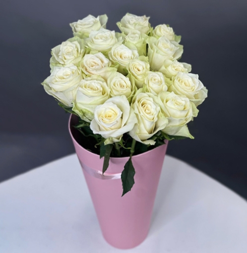 19 белых роз Кения в конусе в Домодедово
